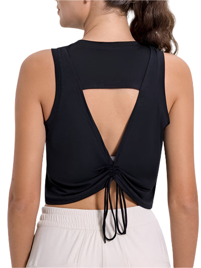 San Francisco AURA Drawstring Cutout Tank-black